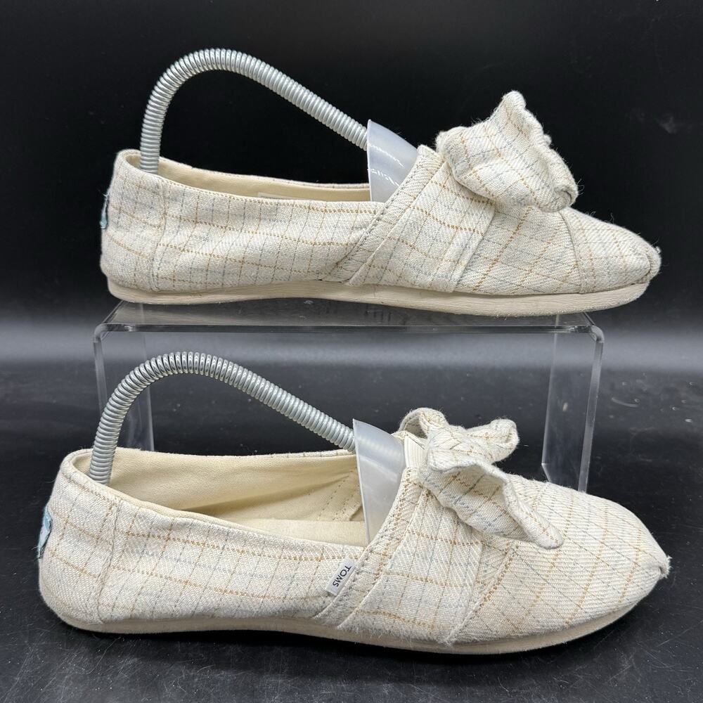 Toms Womens Size 9 Beige Plaid Bow Front Slip on Loafers